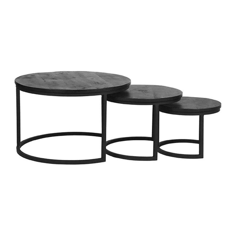 Siyah Mango Ahşap Üçlü Zigon Sehpa 70 cm - 106447