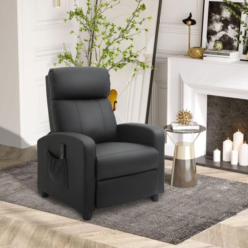 Siyah Masajlı Dinlenme Koltuğu 68x88x98 cm Ayarlanabilir Sırt ve Ayak Dayamalı Similicuir - 109377