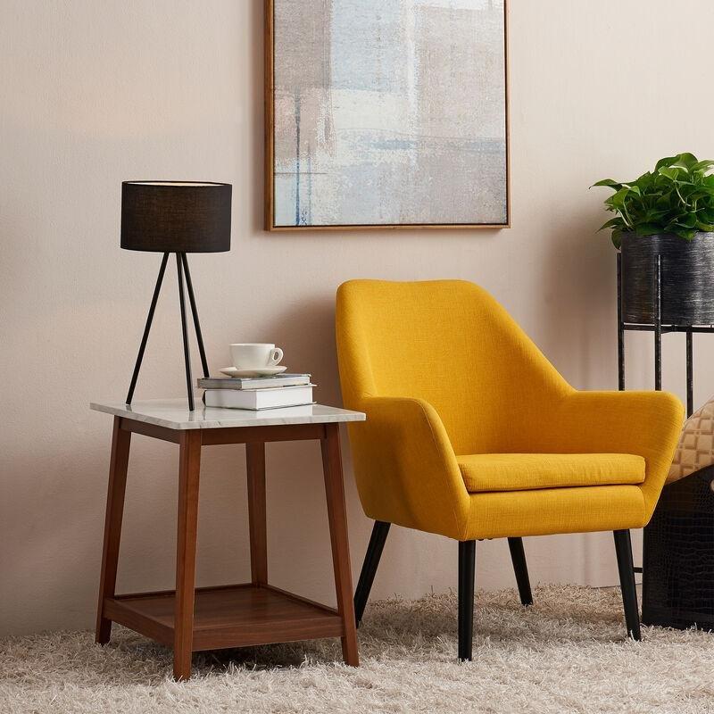 Siyah Masif Ahşap ve MDF Raflı Mermer Yan Sehpa-51x46x56 cm - 110373