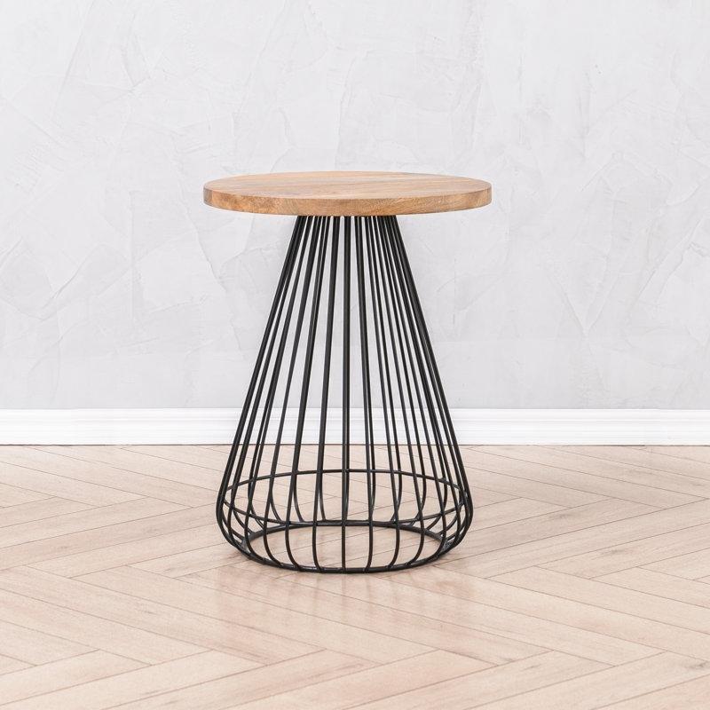 Siyah Masif Mango Ahşap Üst Tablası Kafes Tasarımlı Ferforje Yan Sehpa-51x41x41 cm - 112824