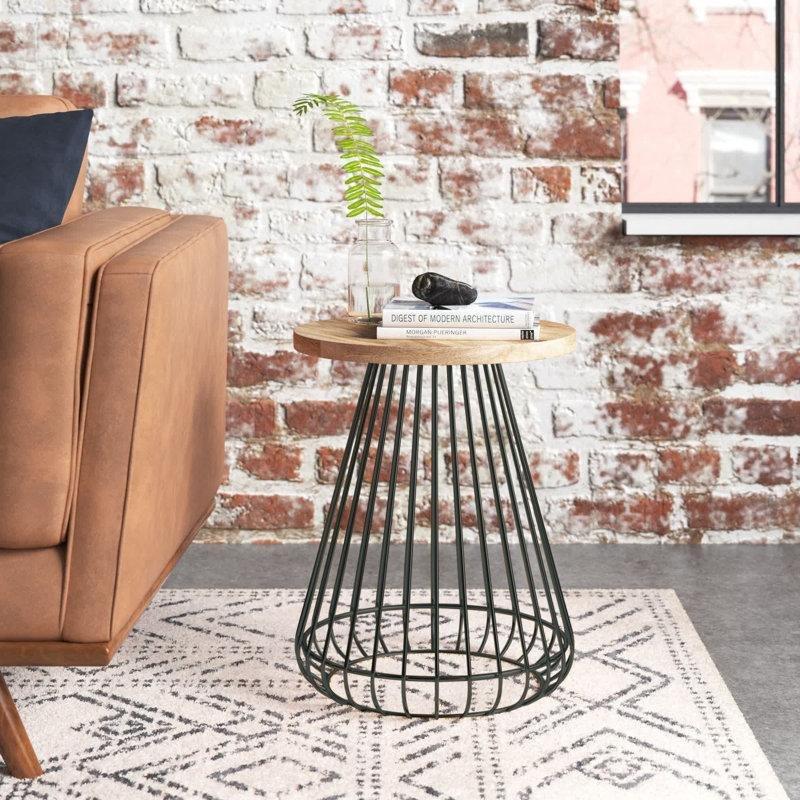 Siyah Masif Mango Ahşap Üst Tablası Kafes Tasarımlı Ferforje Yan Sehpa-51x41x41 cm - 112824