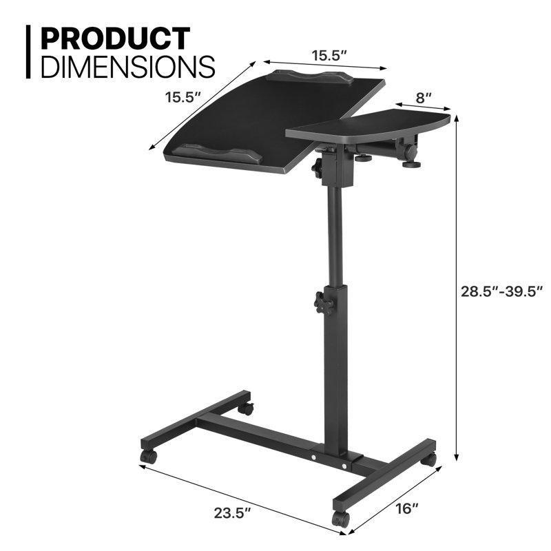 Siyah MDF Ahşap Eğimli Tablalı Tekerlekli Yükseklik Ayarlı Laptop Sehpası-101x60x41 cm - 113355