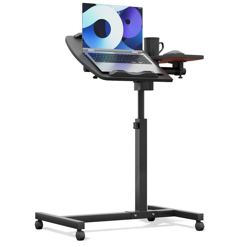Siyah MDF Ahşap Eğimli Tablalı Tekerlekli Yükseklik Ayarlı Laptop Sehpası-101x60x41 cm - 113355
