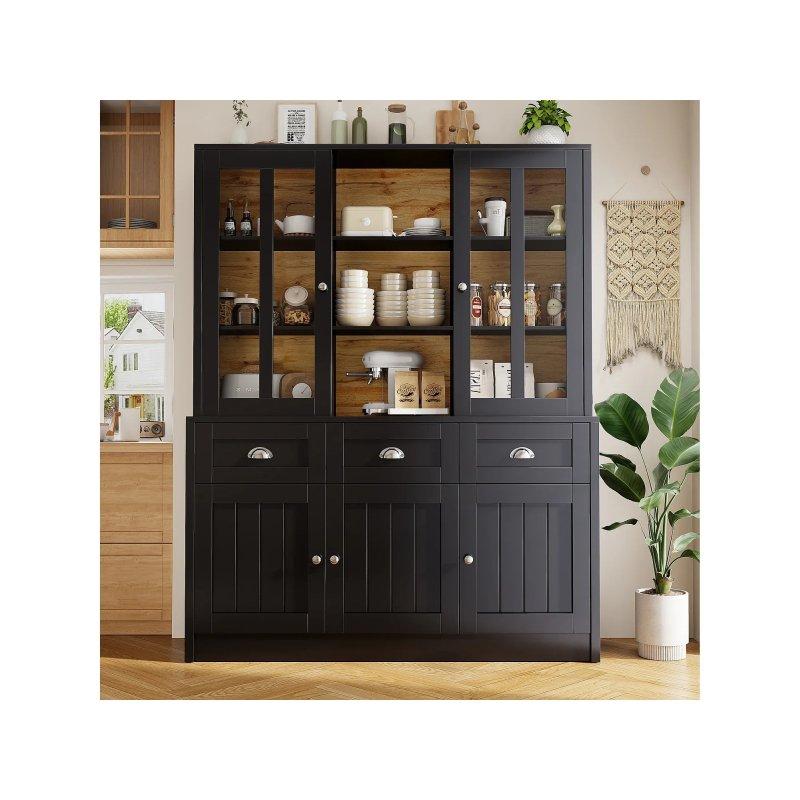 Siyah MDF Çok Amaçlı Dolap 140x39x175 cm 5 Kapak 3 Çekmece - 92710