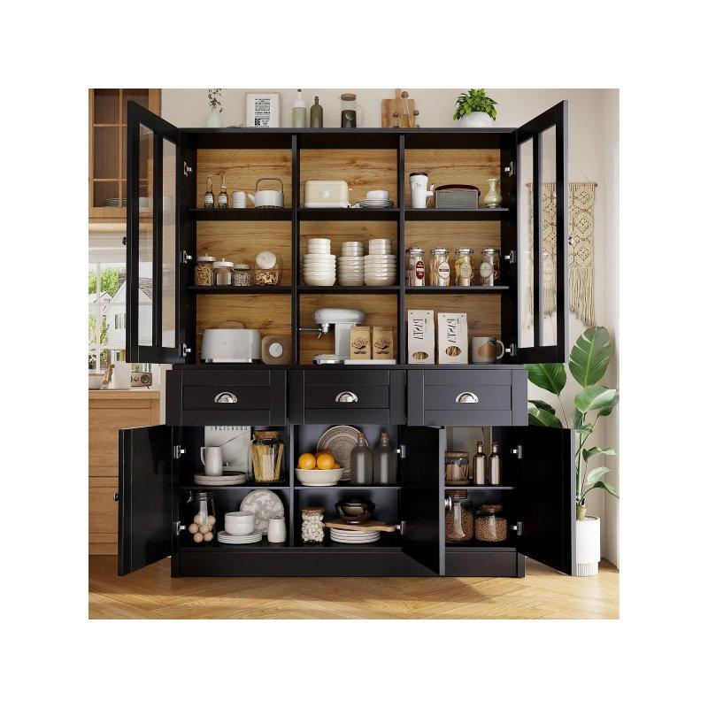 Siyah MDF Çok Amaçlı Dolap 140x39x175 cm 5 Kapak 3 Çekmece - 92710