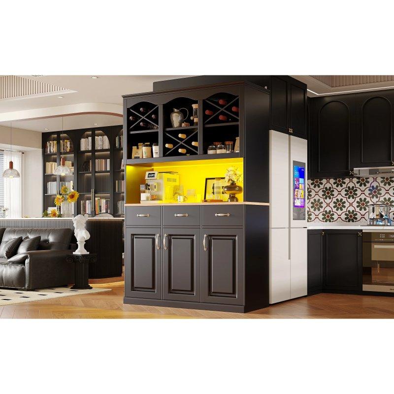 Siyah MDF Çok Amaçlı Dolap LED Işıklı 120x40x180 cm - 92551