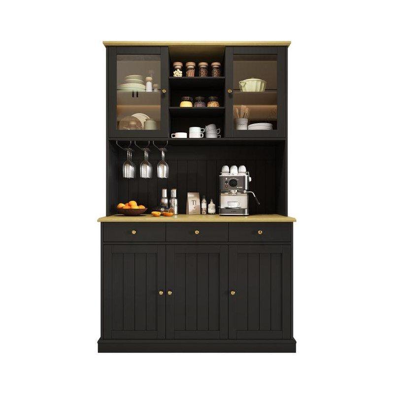 Siyah MDF Kahve Köşesi 120x40x191 cm Cam Kapılı 3 Çekmeceli - 100108