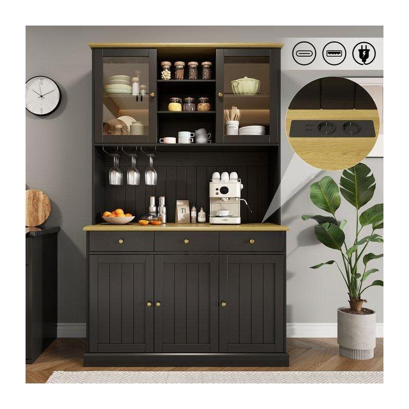 Siyah MDF Kahve Köşesi 120x40x191 cm Cam Kapılı 3 Çekmeceli - 100108