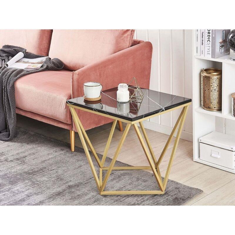 Siyah MDF Mermer Efektli Kare Mermer Yan Sehpa-50x50x50 cm - 110433