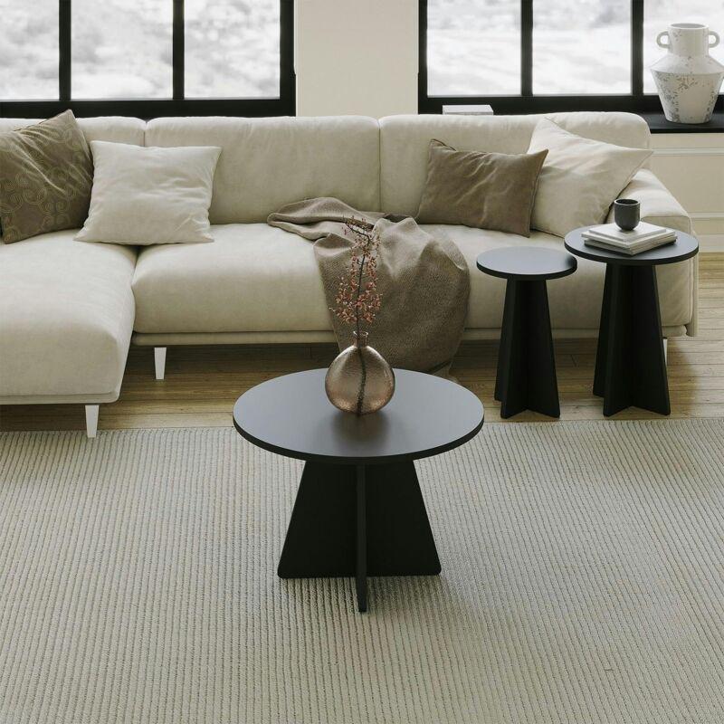 Siyah MDF Üçlü Zigon Sehpa 60x40 cm Trapez Ayaklı - 107458
