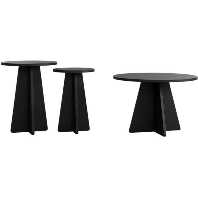 Siyah MDF Üçlü Zigon Sehpa 60x40 cm Trapez Ayaklı - 107458