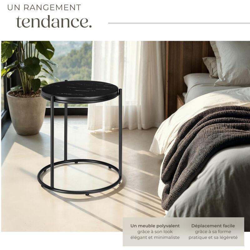 Siyah Mermer Çıkarılabilir Tablalı Mermer Yan Sehpa-43x51 cm - 110555