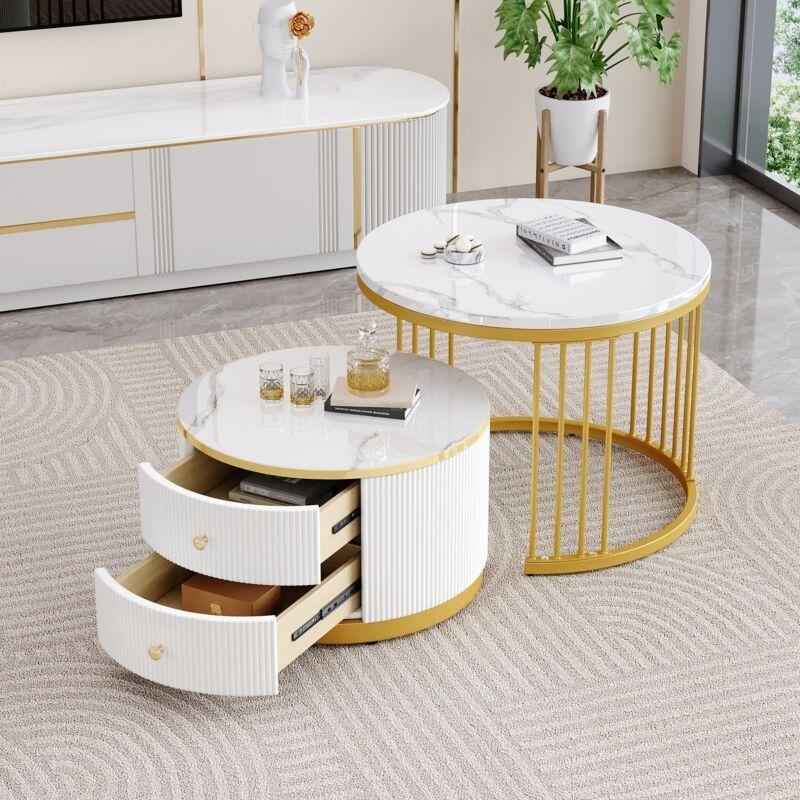 Siyah Mermer Desenli 2li Zigon Sehpa 60 cm - 107492
