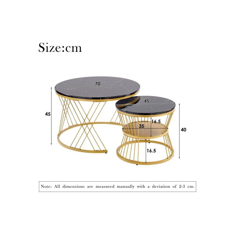 Siyah Mermer Desenli Gold Ayaklı Yuvarlak Zigon Sehpa 70x45 cm - 106291