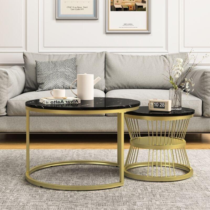 Siyah Mermer Desenli Gold Metal Zigon Sehpa 70x70x45 cm - 107506