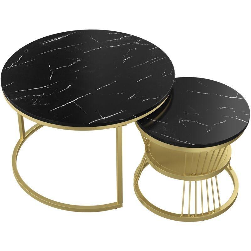 Siyah Mermer Desenli Gold Metal Zigon Sehpa 70x70x45 cm - 107506