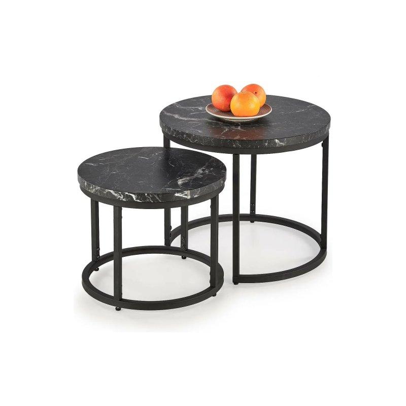 Siyah Mermer Desenli Yuvarlak 2'li Zigon Sehpa 43-53 cm - 106321