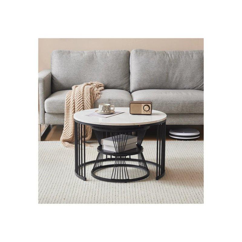 Siyah Mermer Desenli Yuvarlak Zigon Sehpa 70 cm - 106639