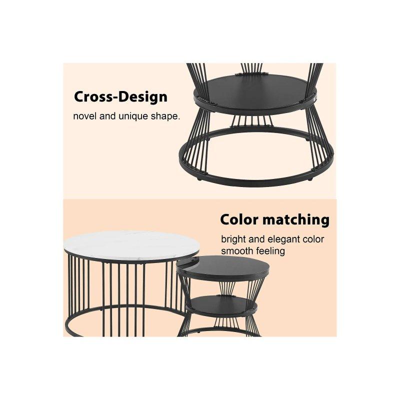 Siyah Mermer Desenli Yuvarlak Zigon Sehpa 70 cm - 106639