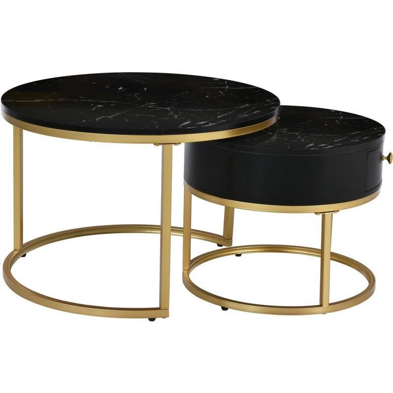 Siyah Mermer Desenli Yuvarlak Zigon Sehpa 70 cm - 107883