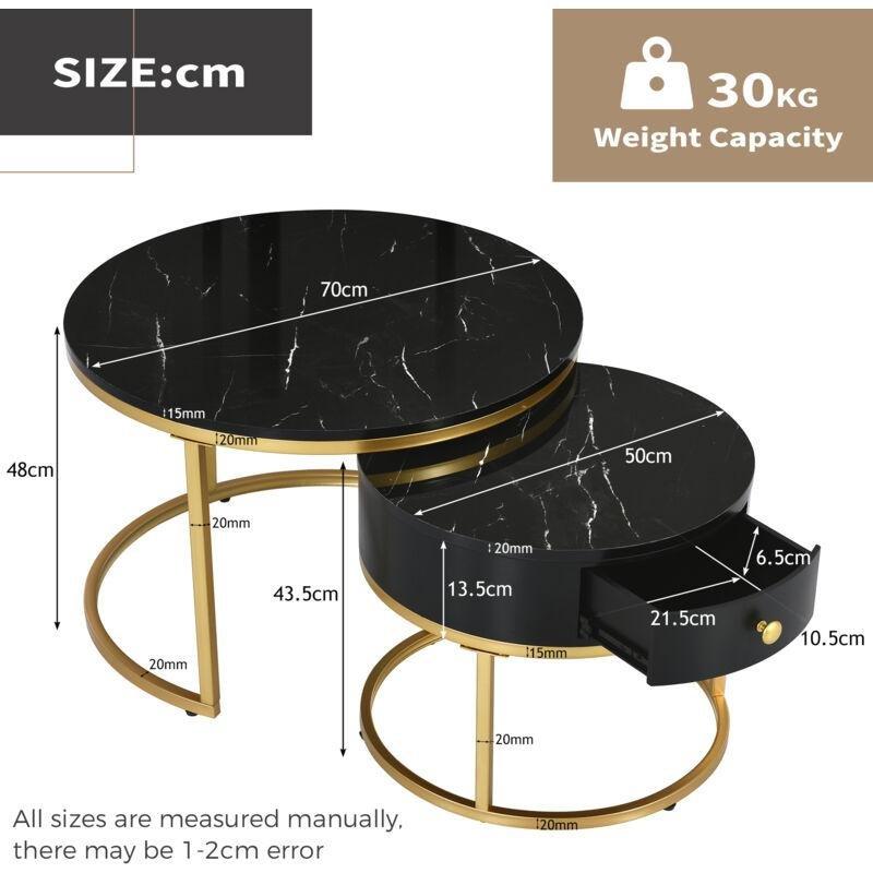 Siyah Mermer Desenli Yuvarlak Zigon Sehpa 70 cm - 107883