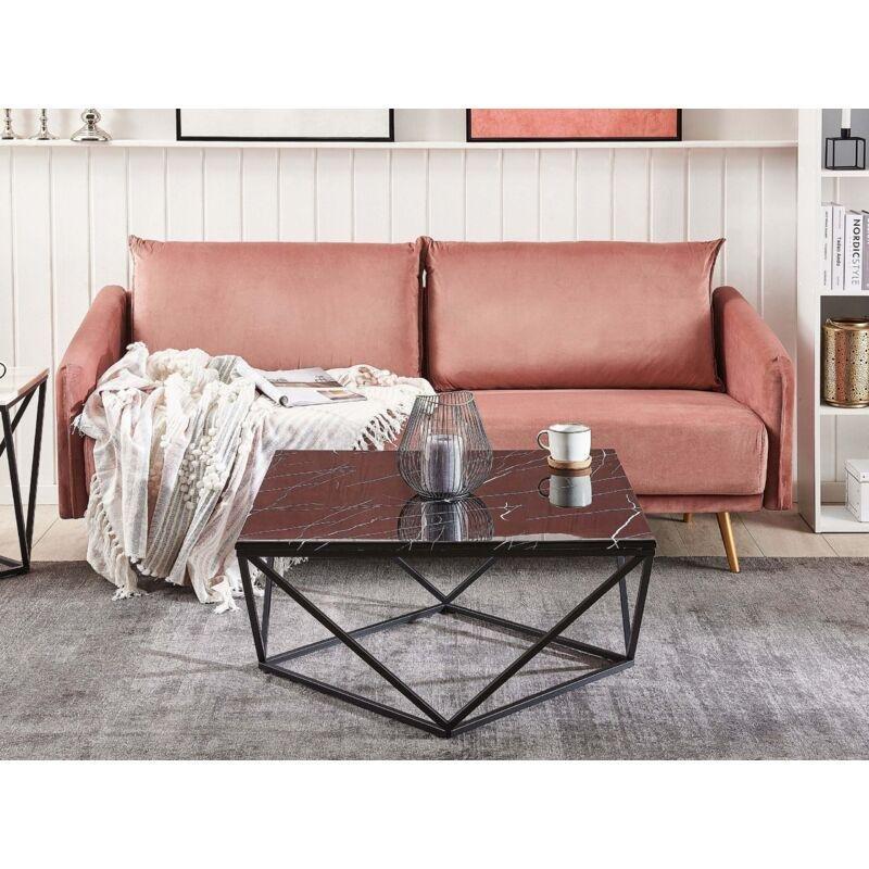 Siyah Mermer Efektli Kare Orta Sehpa 80x80 cm Endüstriyel Metal Çerçeve - 103079