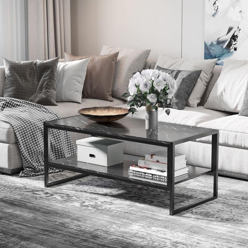 Siyah Mermer Görünümlü Metal Ayaklı Orta Sehpa 106x50x45 cm - 103335