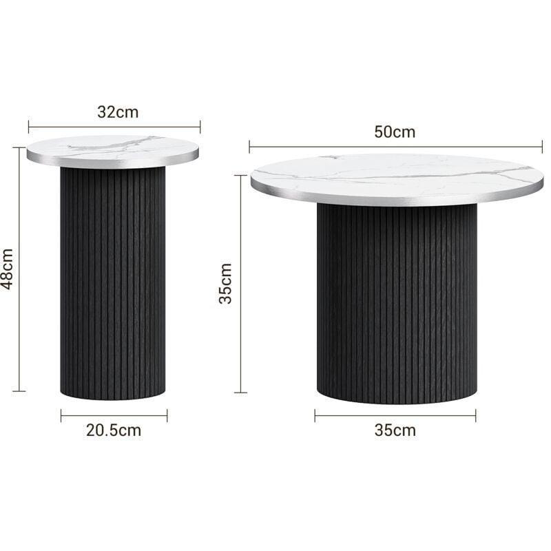 Siyah Mermer Görünümlü Yuvalama Orta Sehpa Seti Aluminyum Çerçeveli 50x35x35 cm - 102887