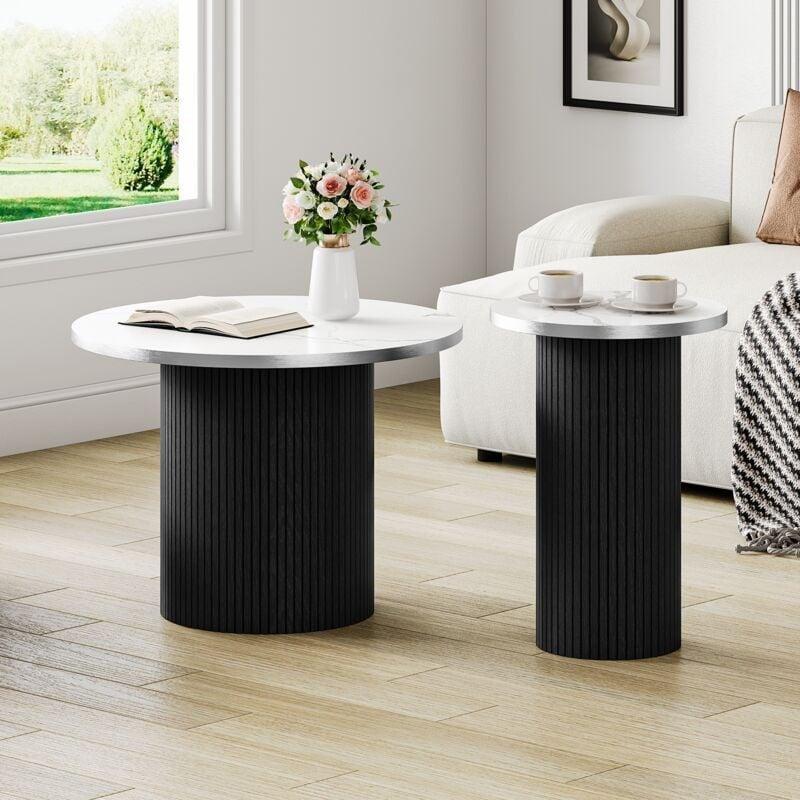 Siyah Mermer Görünümlü Yuvalama Orta Sehpa Seti Aluminyum Çerçeveli 50x35x35 cm - 102887