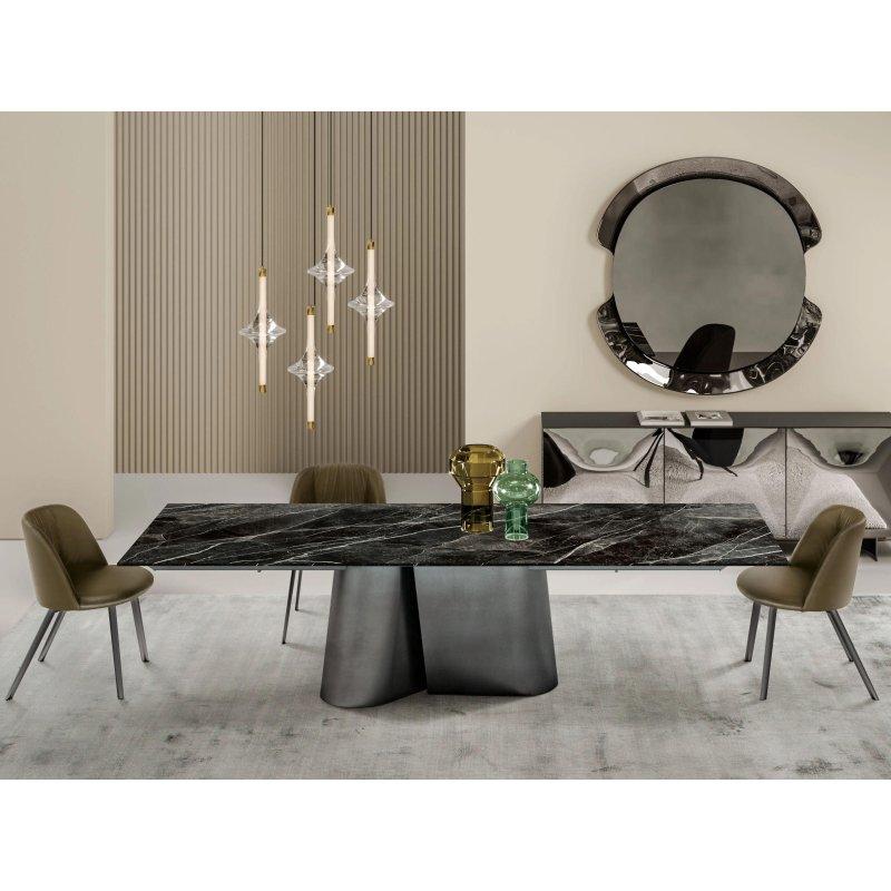Siyah Mermer Masa 160-240x90 cm Uzatılabilir Metal Ayaklı - 91798