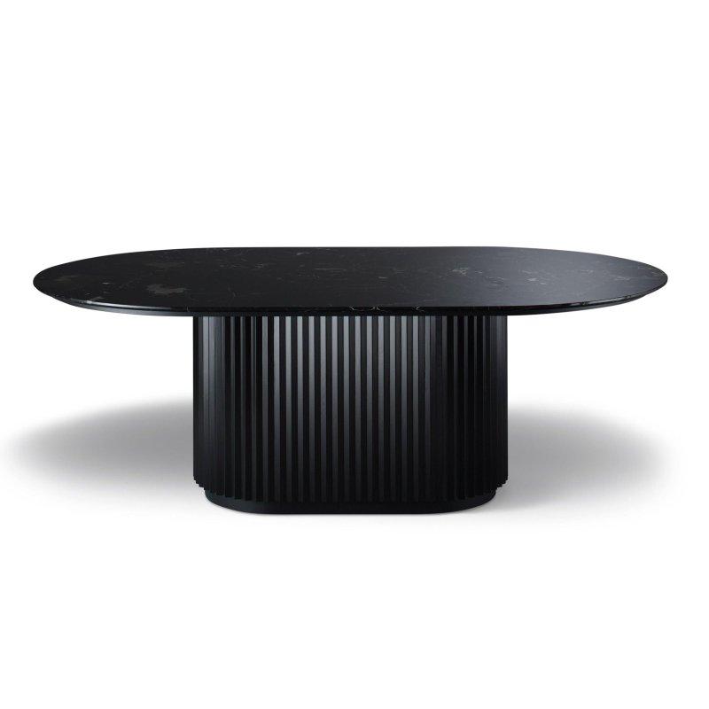 Siyah Mermer Masa 220x130 cm Dişbudak Ayaklı Oval Yemek Masası - 91726
