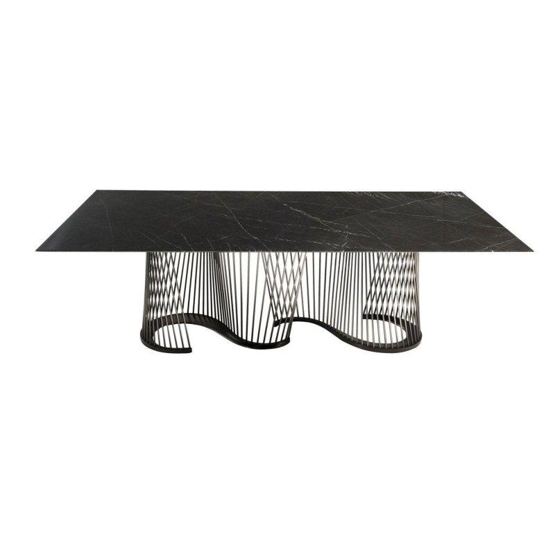 Siyah Mermer Masa 240x120 cm Metal Ayaklı Dikdörtgen - 91816