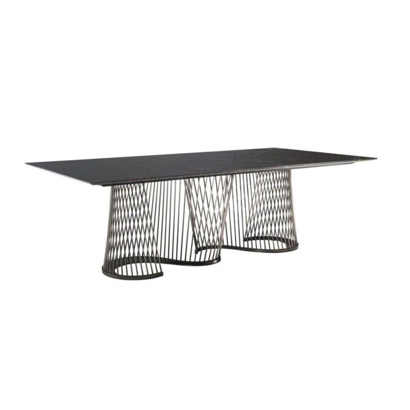 Siyah Mermer Masa 240x120 cm Metal Ayaklı Dikdörtgen - 91816