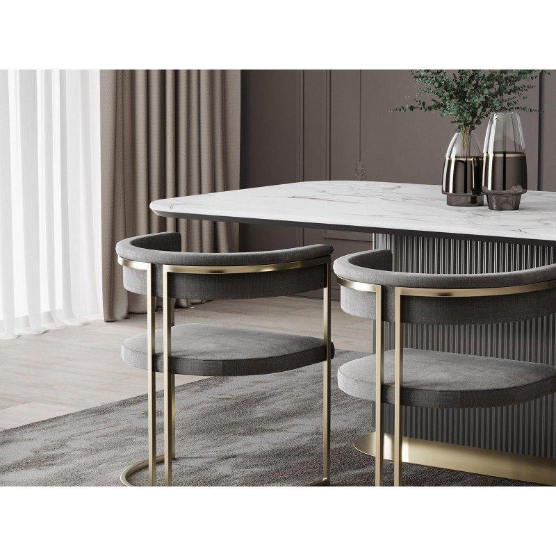 Siyah Mermer Masa Gold Detaylı 240x110 cm - 91774