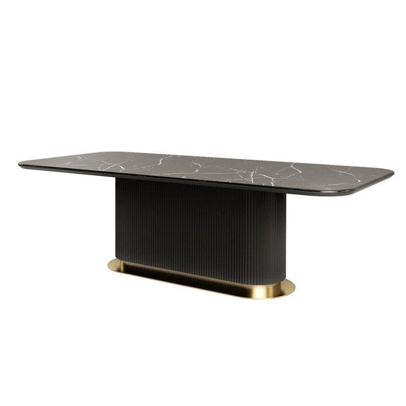 Siyah Mermer Masa Gold Detaylı 240x110 cm - 91774 Siyah Mermer Masa Gold Detaylı 240x110 cm - 91774