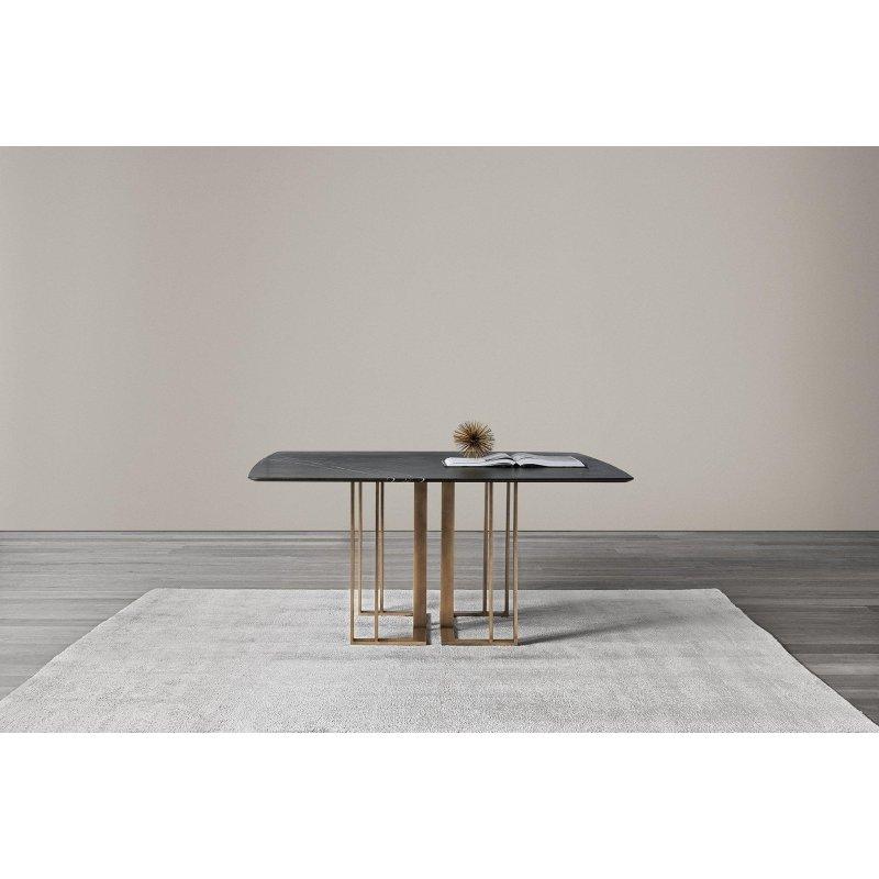 Siyah Mermer Masa Pirinç Ayaklı 140x140 cm Kare - 91825