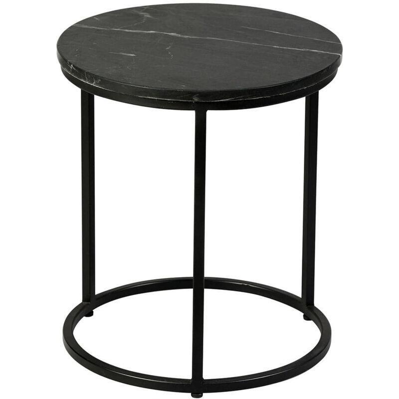 Siyah Mermer Siyah Saten Boyalı Çelik Ayaklı Mermer Yan Sehpa-40x40x45 cm - 110639