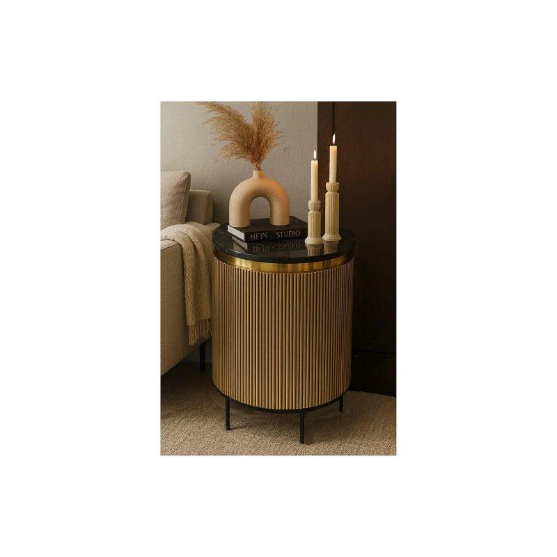 Siyah Mermer Üstlü Yuvarlak Orta Sehpa 50x58 cm - 102594