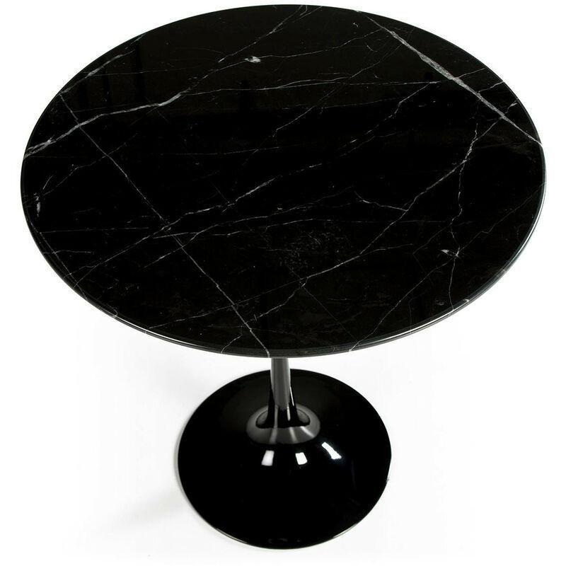 Siyah Mermer ve Fiberglas Orta Ayaklı Traverten Yan Sehpa-50x50x50 cm - 111972