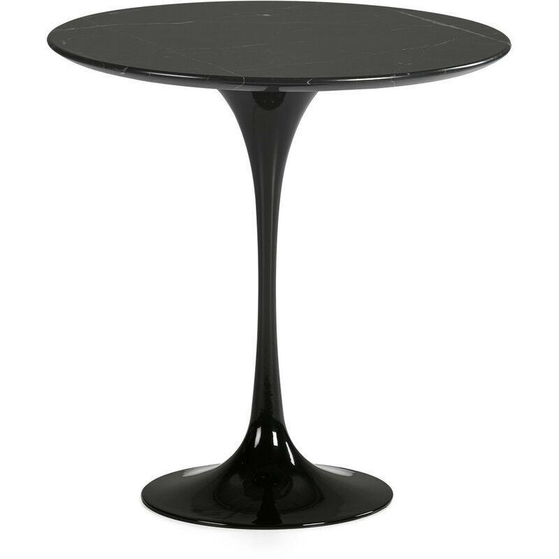 Siyah Mermer ve Fiberglas Orta Ayaklı Traverten Yan Sehpa-50x50x50 cm - 111972