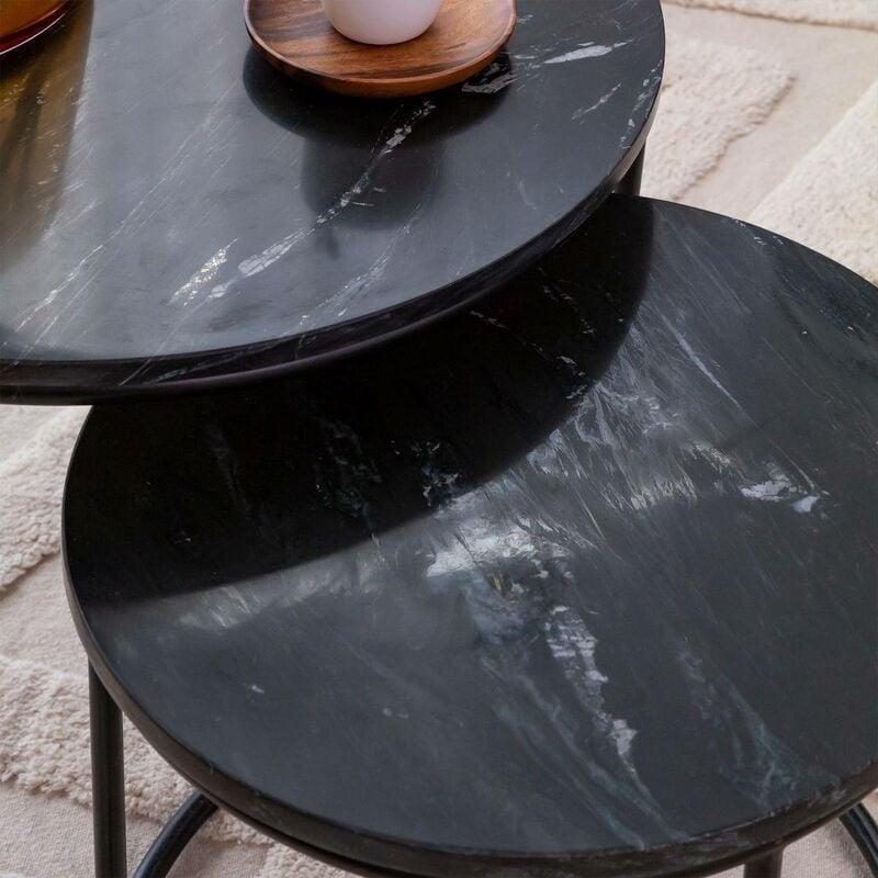 Siyah Mermer Zigon Sehpa 60x60 cm Metal Ayaklı İkili Set - 107173