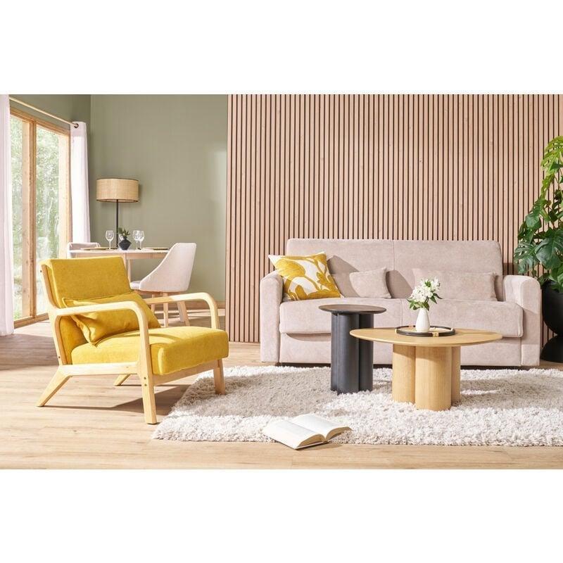 Siyah Meşe Kaplama MDF Organik Form Traverten Yan Sehpa-44x36x49 cm - 111878