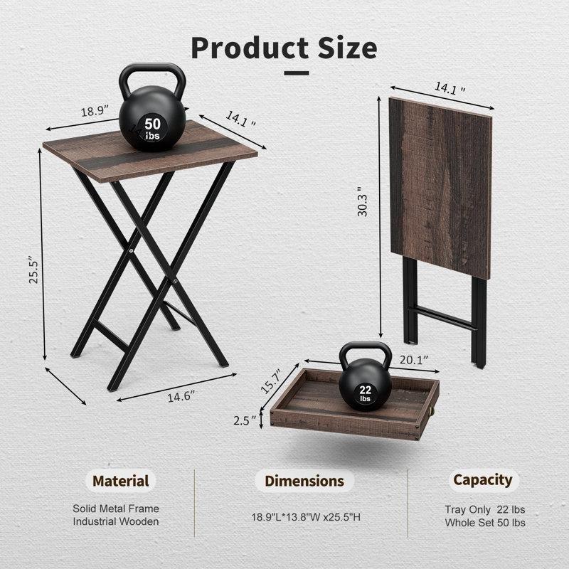 Siyah Meşe Rengi Metal Çerçeveli Katlanır Çanta Zigon Sehpa 48x36x65 cm - 108751