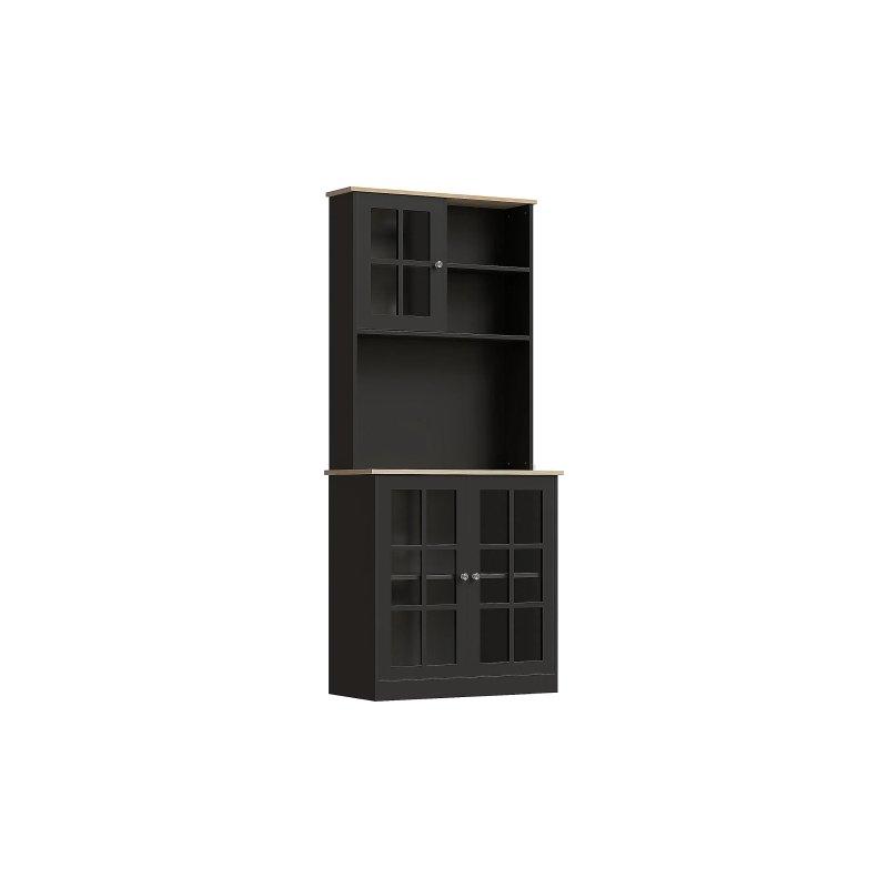 Siyah Meşe Renkli Camlı Çok Amaçlı Dolap 80x37x183 cm - 92755