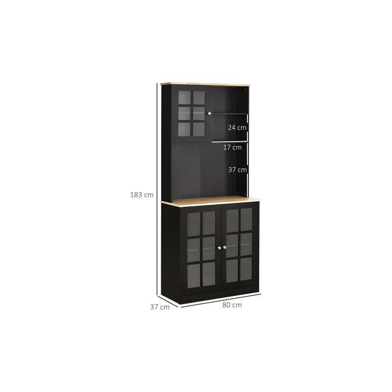 Siyah Meşe Renkli Camlı Çok Amaçlı Dolap 80x37x183 cm - 92755