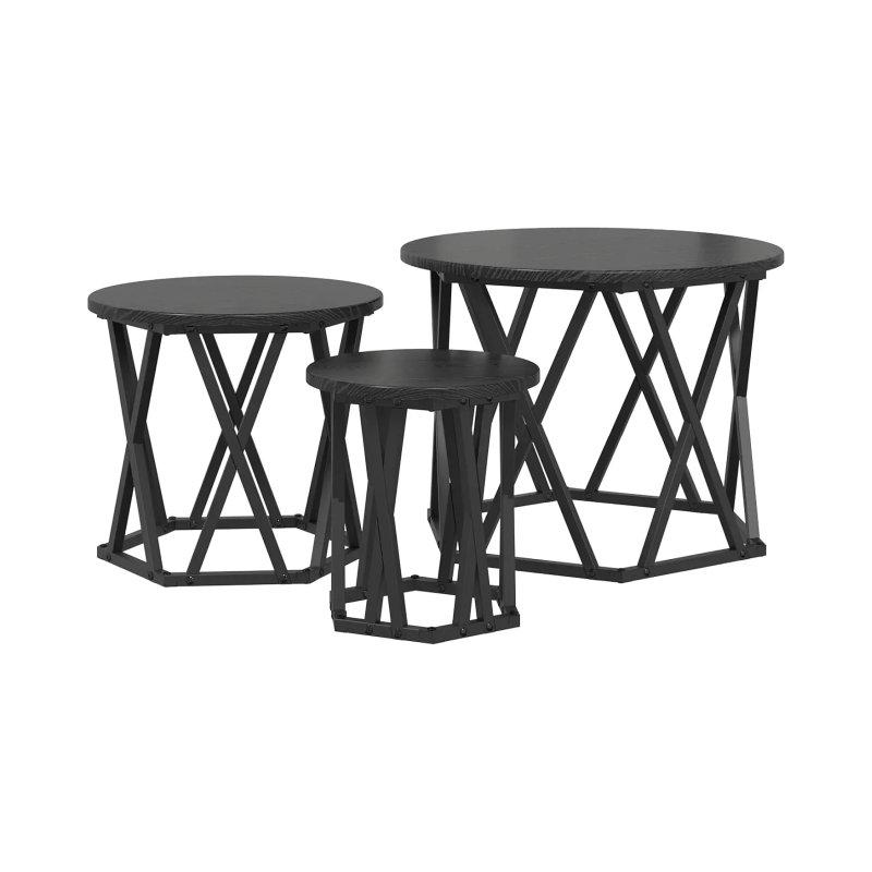 Siyah Meşe Yuvarlak Zigon Sehpa 53x53x40 cm - 106147