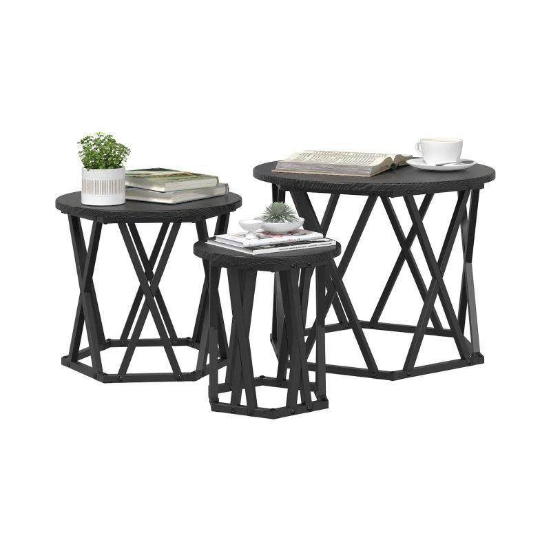 Siyah Meşe Yuvarlak Zigon Sehpa 53x53x40 cm - 106147