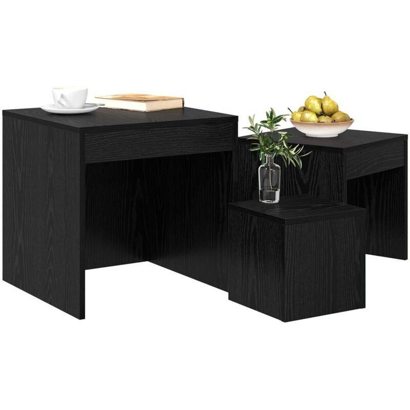 Siyah Meşe Zigon Sehpa Üçlü 45x45x45 cm Endüstriyel Ahşap - 107261