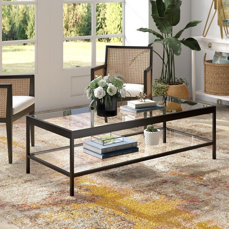 Siyah Metal Ayaklı Cam Orta Sehpa 137x61x43 cm - 105586