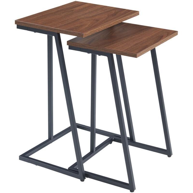 Siyah Metal Ayaklı Ceviz Desenli Zigon Sehpa 56x30x40 cm 2'li Set - 107603